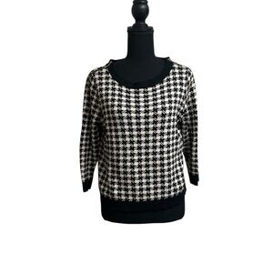 JOSEPH A. Black & White Cotton Blend Houndstooth Zip Sweater Womens Size Medium